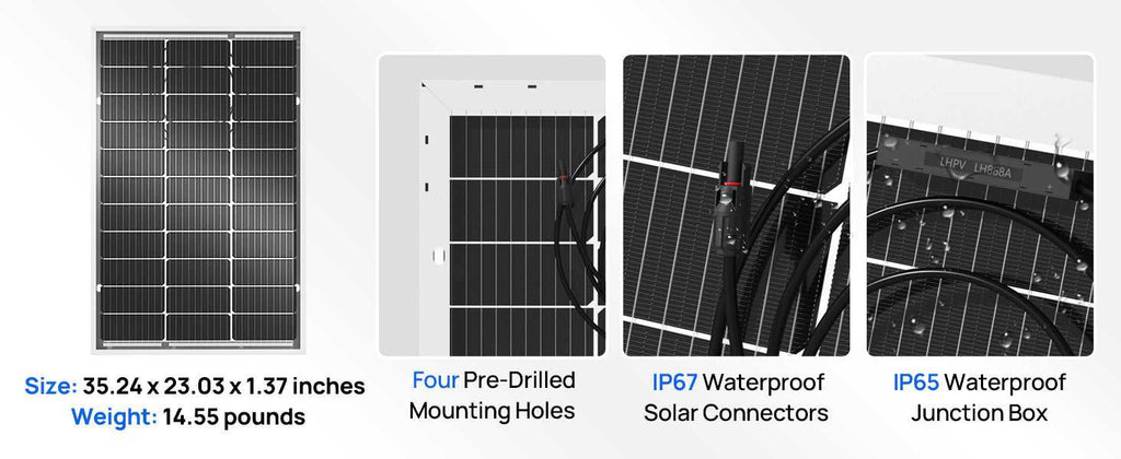 ECO-WORTHY Bifacial 100 Watt 12 Volt Solar Panel Monocrystalline Rigid High-Efficiency PV Module Power Charger for Sunsheds,Rvs - Magic Electronics
