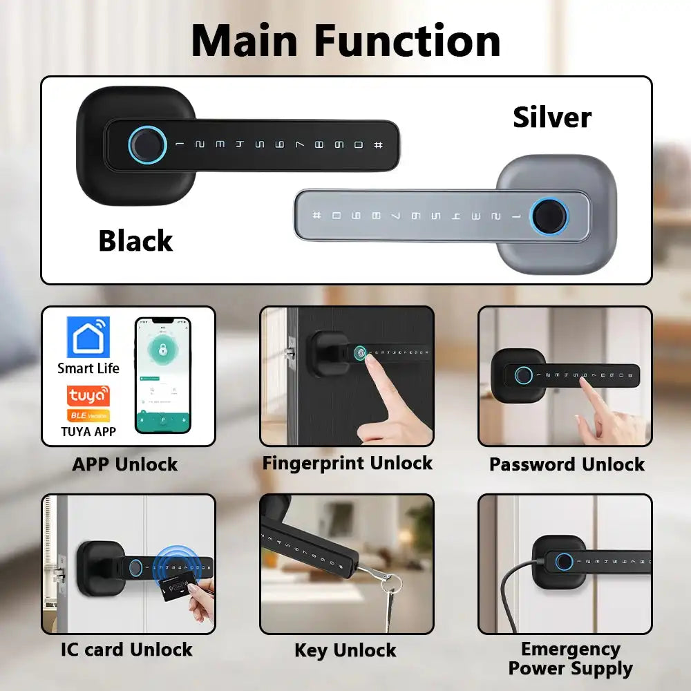 RAYKUBE M6 Tuya BLE Bedroom Digital Electronic Lock Fingerprint Door Lock with Password/Key/IC Card/ Tuya APP Unlock From USA - Magic Electronics