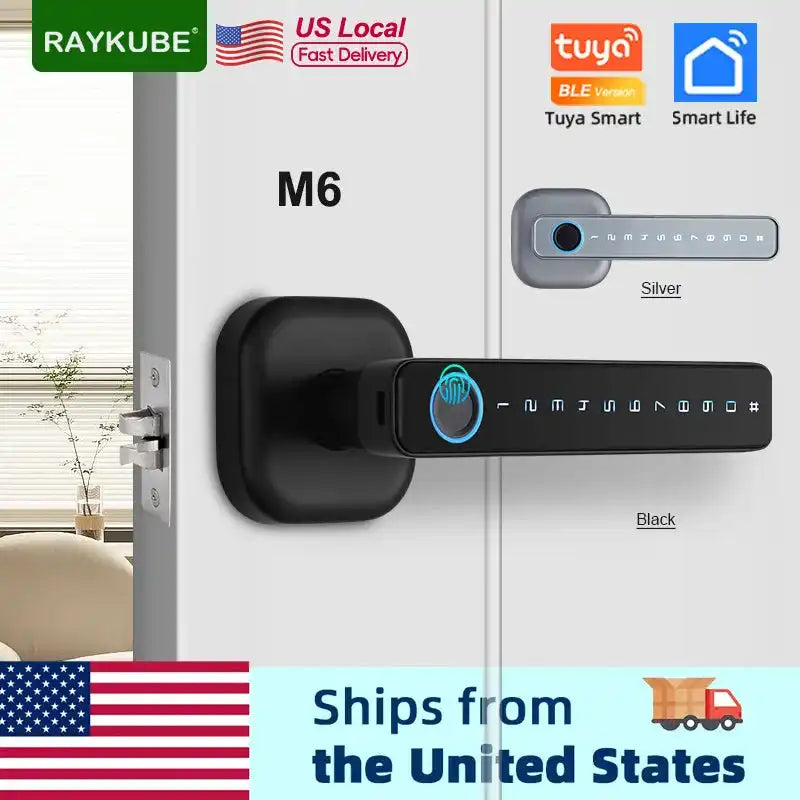 RAYKUBE M6 Tuya BLE Bedroom Digital Electronic Lock Fingerprint Door Lock with Password/Key/IC Card/ Tuya APP Unlock From USA - Magic Electronics
