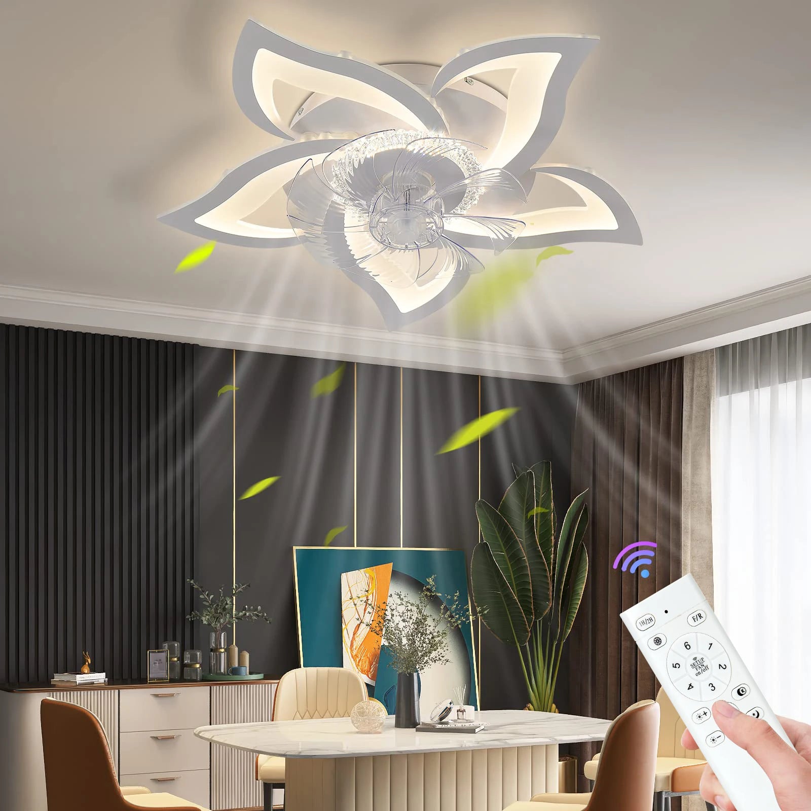 IRALAN Modern Ceiling Fans With LED Lights Remote Control Smart Switch Lotus Five Heads Ceiling Fan With Light Home-Appliance - Magic Electronics