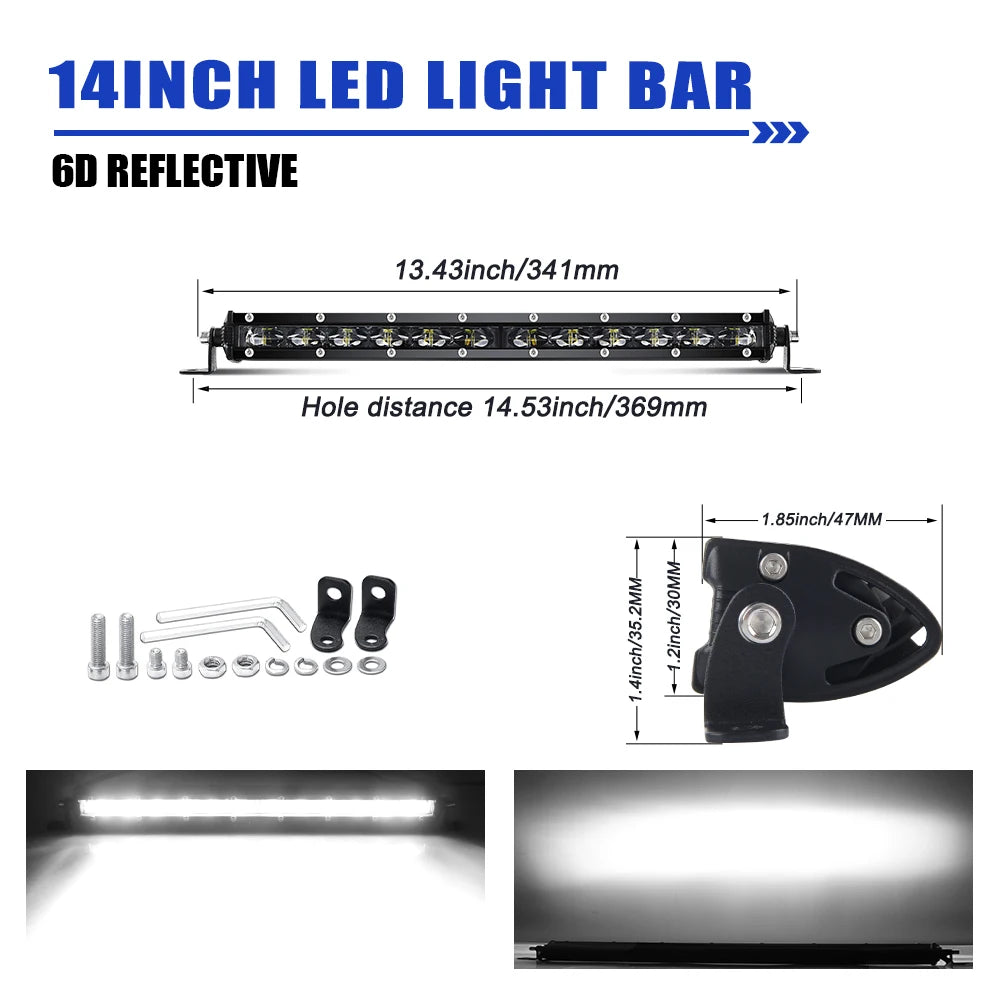 HAOLIDE 6D 7inch 14inch 20inch 26inch 38inch 50inch 1 Row Utral Slim Led Light Bar Driving Light 6000k White for Offroad SUV UTV 14inch 1pcs Magic Electronics S00846bf13ae54671921b1efc08cf2817W 14inch 1pcs
