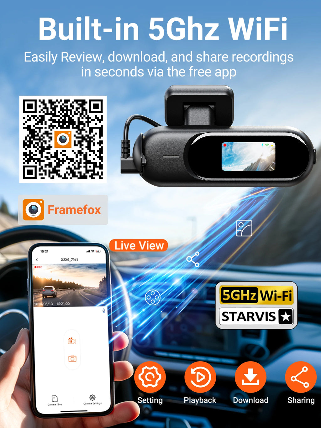Dash Cam for cars 4K UHD Recording Front Rear Car Camera HDR Night Vision Recorder Built in Wi-Fi 24H Parking Mode APP Monitor Magic Electronics S00a87f026cd5491ab4bb00cc627d0ef3L