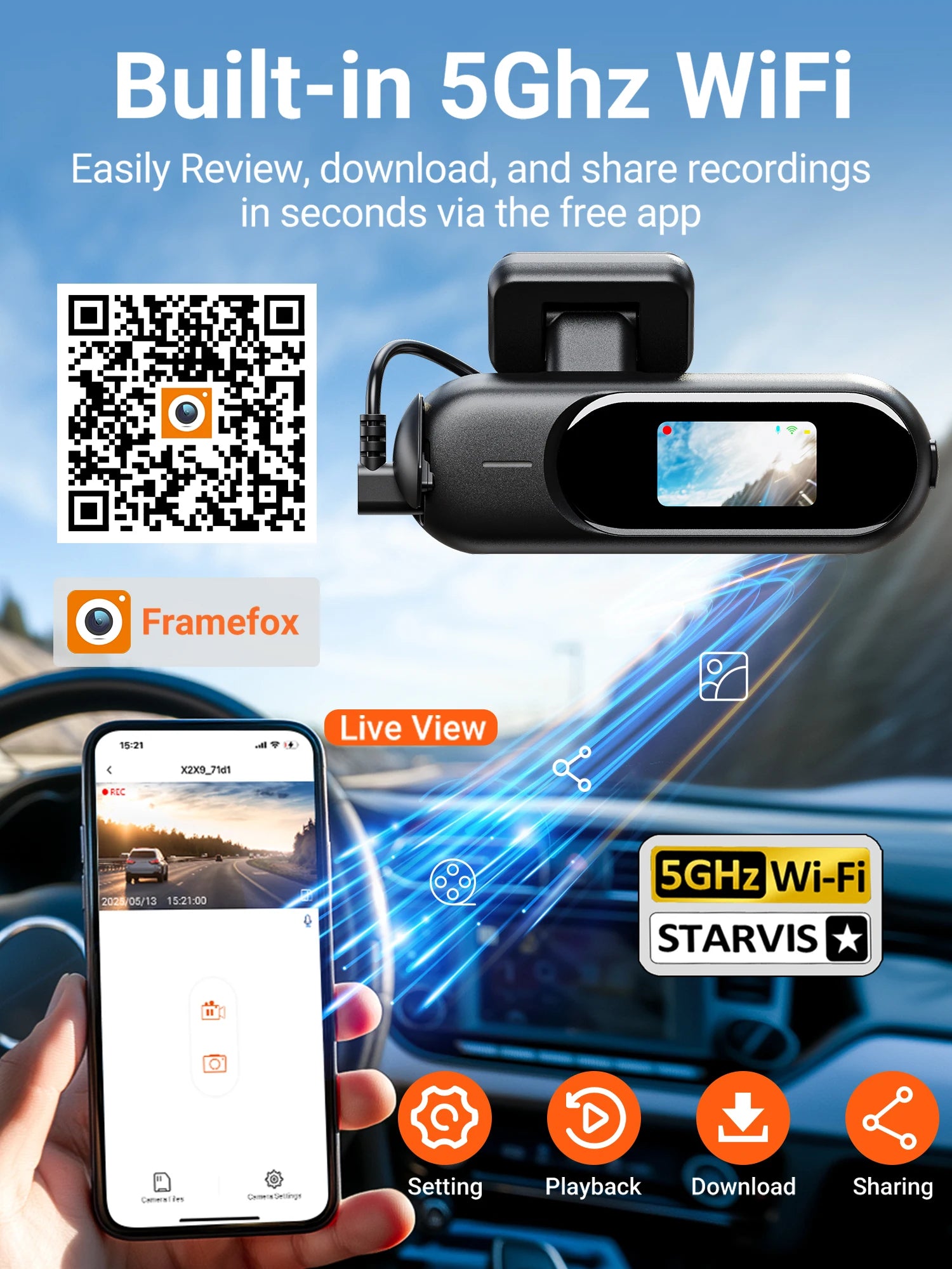 Dash Cam for cars 4K UHD Recording Front Rear Car Camera HDR Night Vision Recorder Built in Wi-Fi 24H Parking Mode APP Monitor Magic Electronics S00a87f026cd5491ab4bb00cc627d0ef3L
