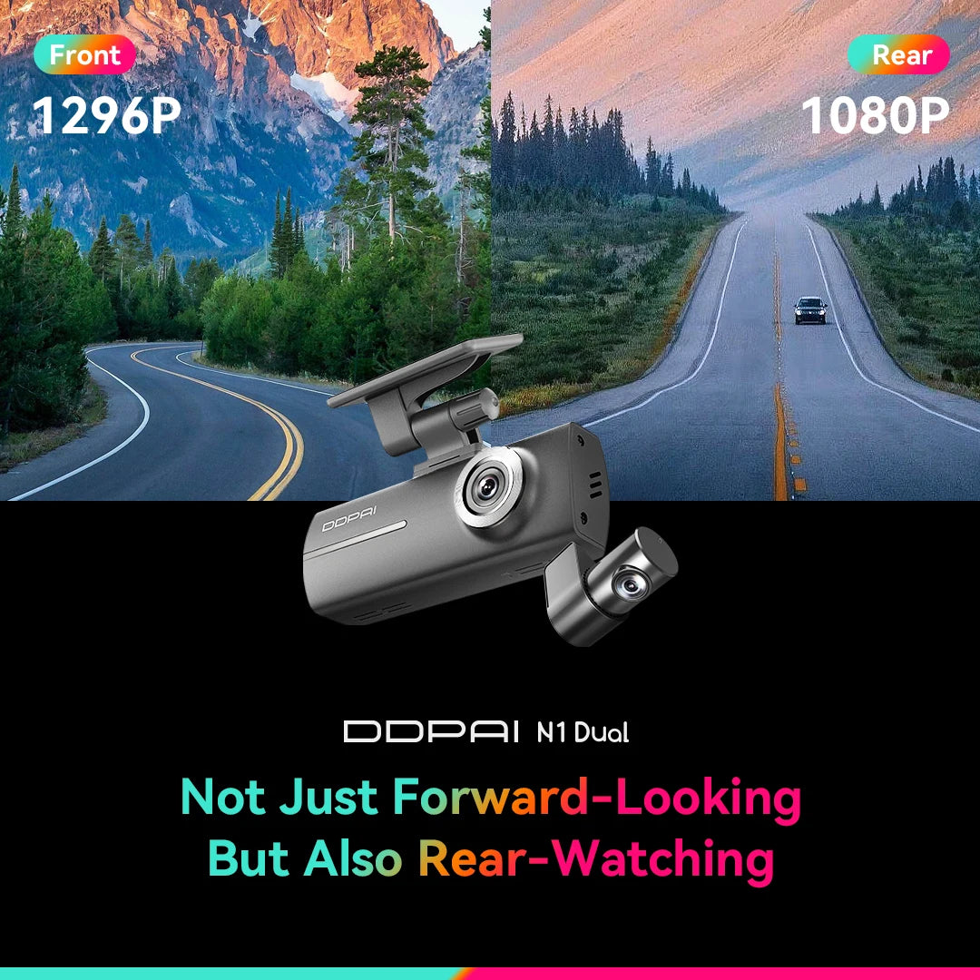 DDPAI Dash Cam N1 Dual Front & Rear Recording NightVIS 1296P Dash Cam Recorder Car DVR App Control - Magic Electronics