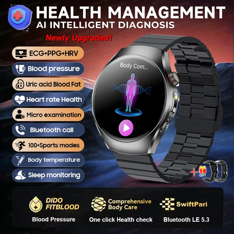 2026 New Accurate Body Health analysis Smart Watch Men ECG Blood lipids Uric acid Blood Pressure Body Fat Voice Call Smartwatch Black Steel B 2A Nursing Grade Magic Electronics S01bf4e45e8ba4e909be0df3cc6ae6039r Black Steel B 2A Nursing Grade