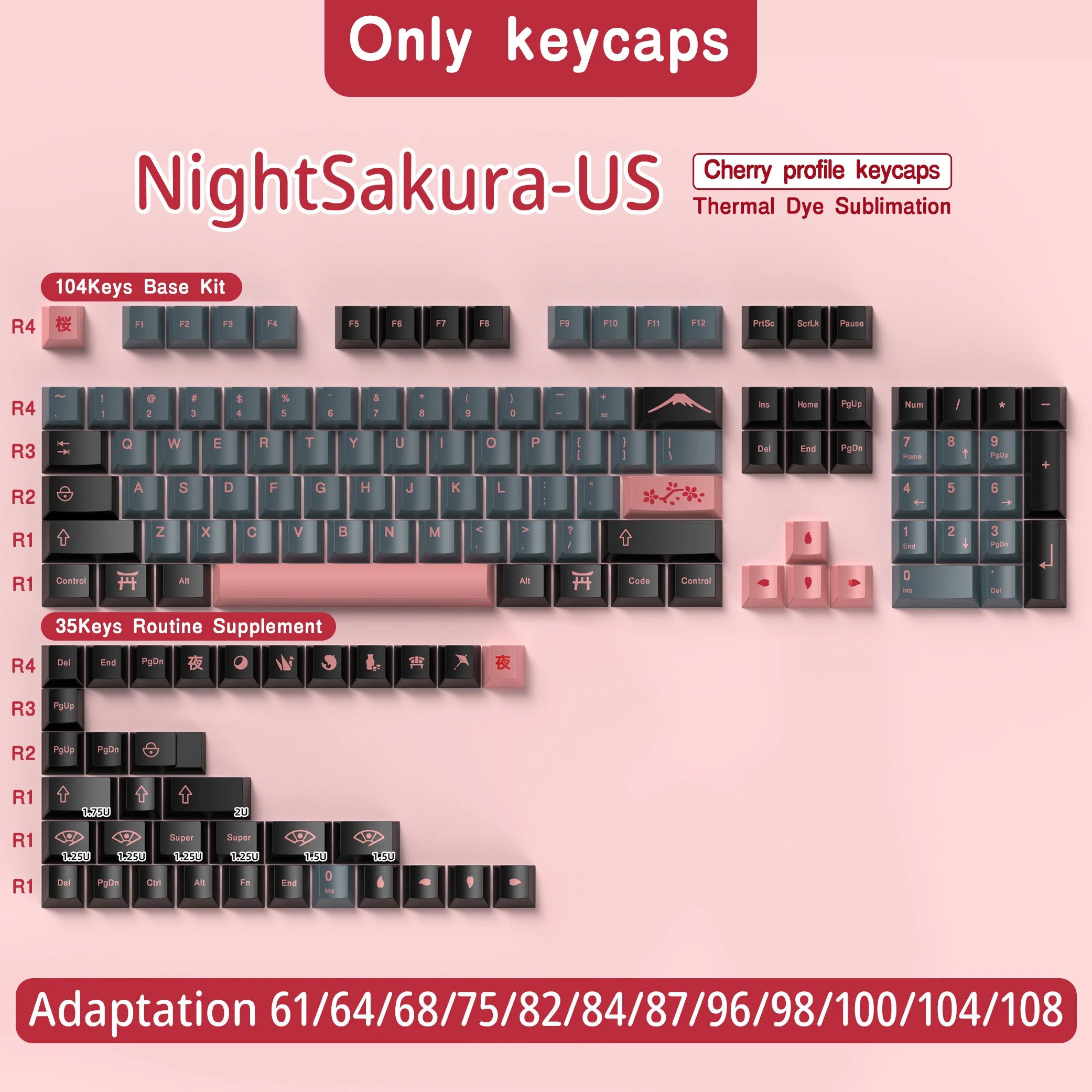KYOMOT 156 Keys Night Sakura Keycaps German French Korean PBT Cherry Profile Anime ISO Keycaps for MX Switch Mechanical Keyboard Magic Electronics S022dfb5c8ee84377a92fd379863d8079H