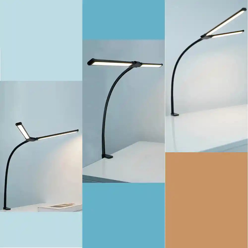 Home Office LED Desk Lamp Double Head Stepless Dimming Eye-Caring Reading Lights 3 Color Mode Flexible Adjustable PC Table Lamps - Magic Electronics