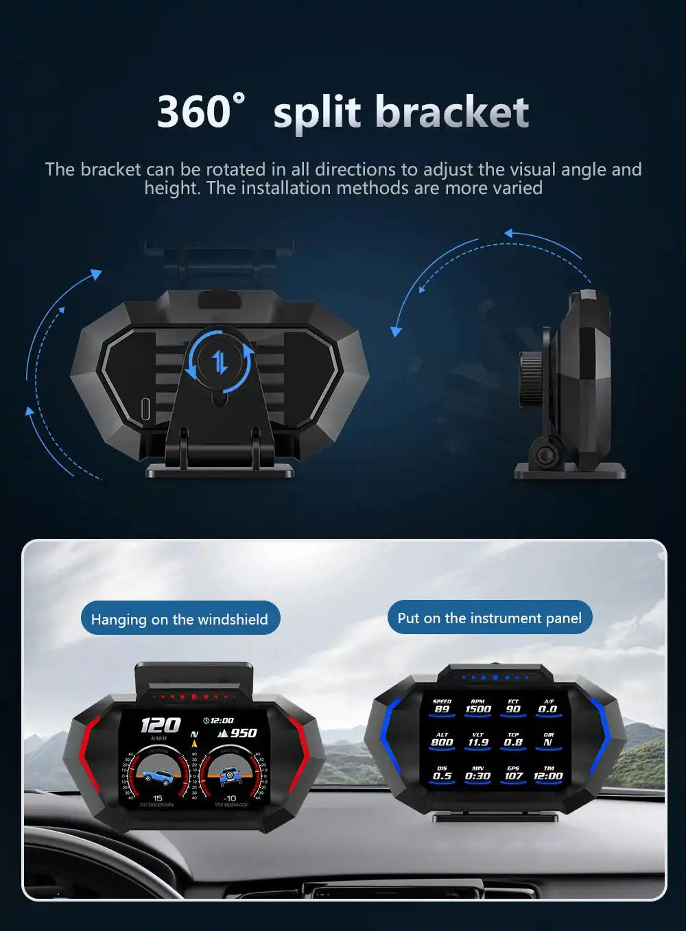 OBD + GPS HUD P24 Car OBD Head Up Display HUD on Board Computer Digital Speedometer Water Temp Fuel Consumption Slope Meter - Magic Electronics