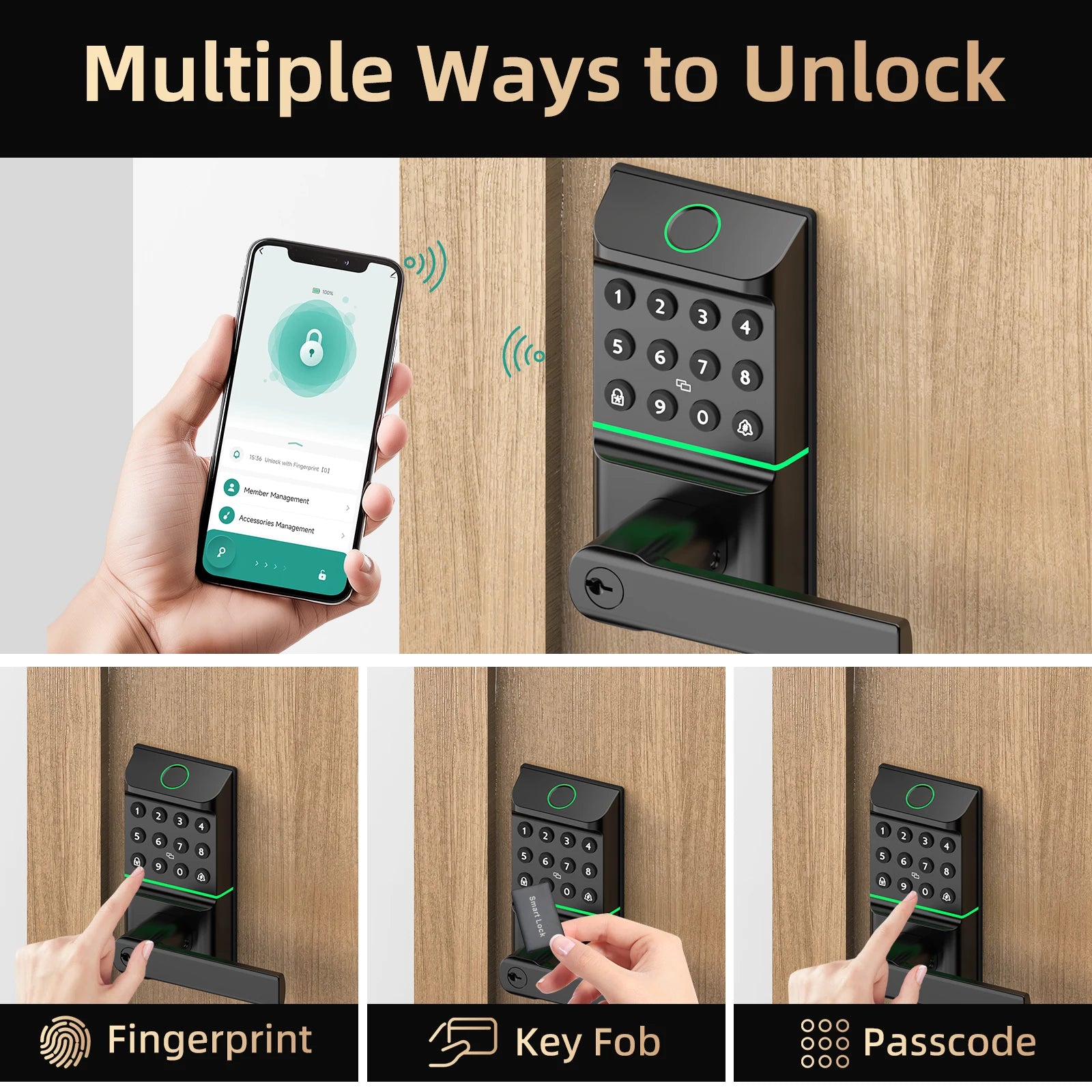 Viladepot Smart Lock Fingerprint Door Lock TYPE-C Interface App Control Passcode Unlock Electronic Touchscreen Keypad Handle - Magic Electronics