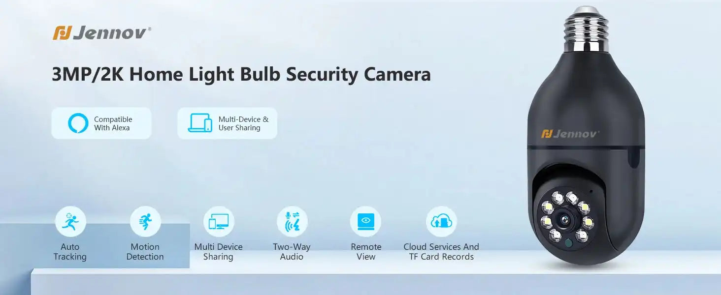 Jennov 2Pcs 2K WiFi Light Bulb Security Camera Wireless Outdoor - Cameras for Home Security Outside, Light Socket Indoor Camera - Magic Electronics
