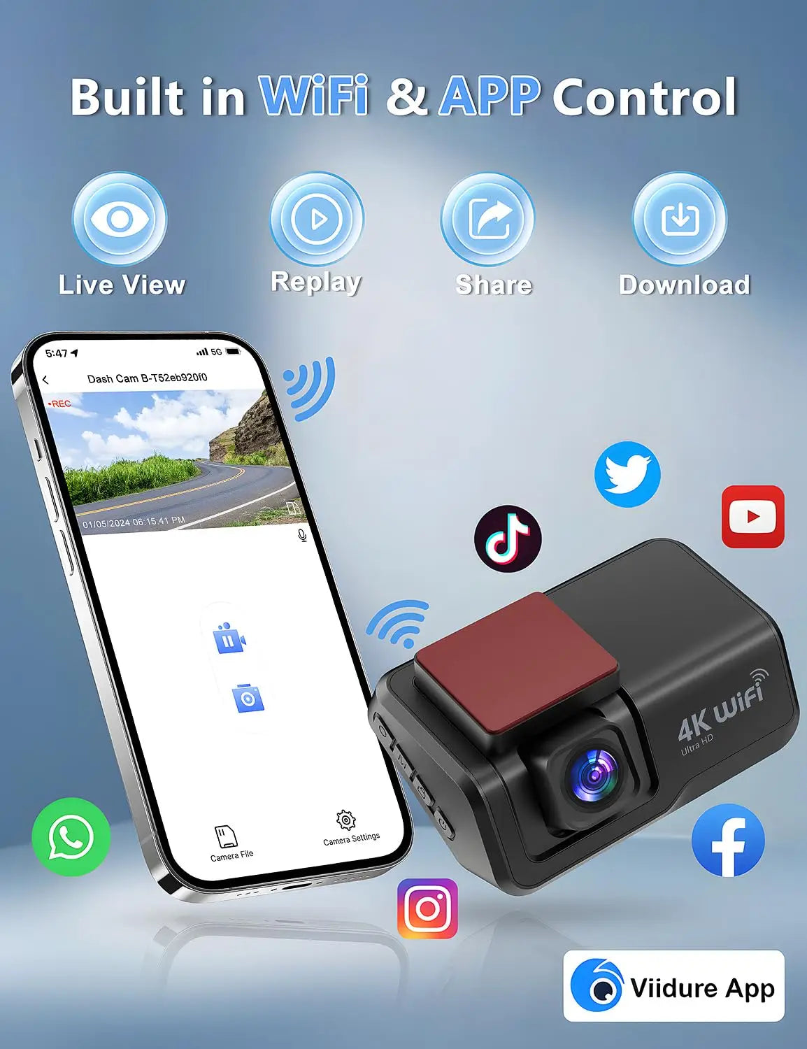 Kocam 4K UHD Dash Cam WiFi Car DVR Front and Rear Dual Lens Auto Car Camera with Night Vision 24H Parking Monitor Black Box - Magic Electronics