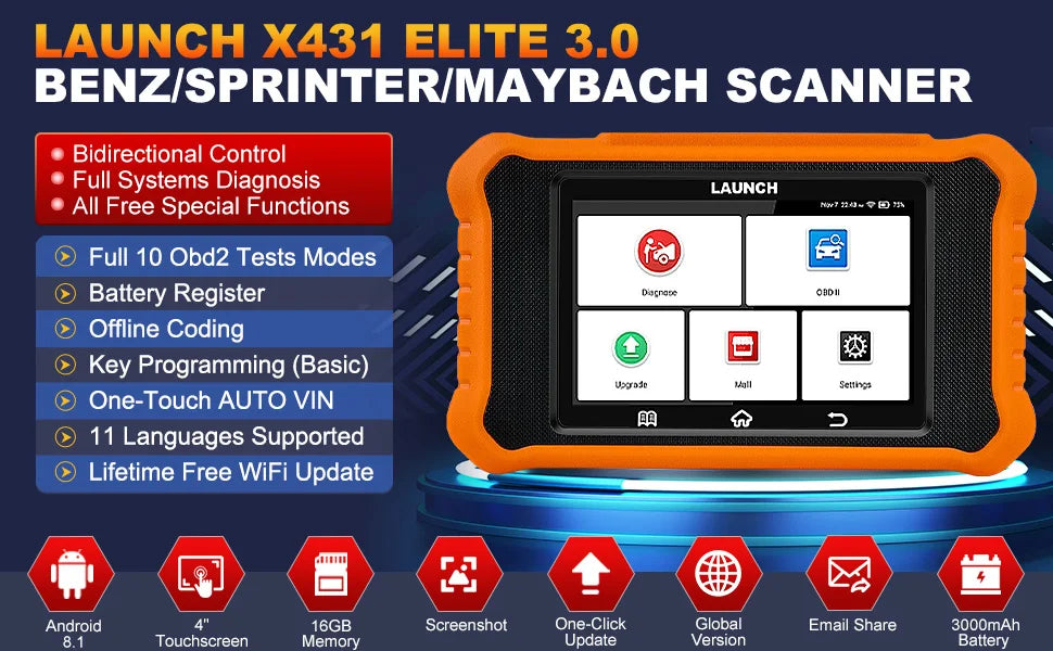 LAUNCH X431 Elite 3.0 for Mercedes-Benz/Maybach/Sprinter OBD2 Scanner,Bi-Directional Full Systems Diagnostic Tool,Lifetime Free Magic Electronics S05bf4c2e26d64e14bdd55e520f63b77fF