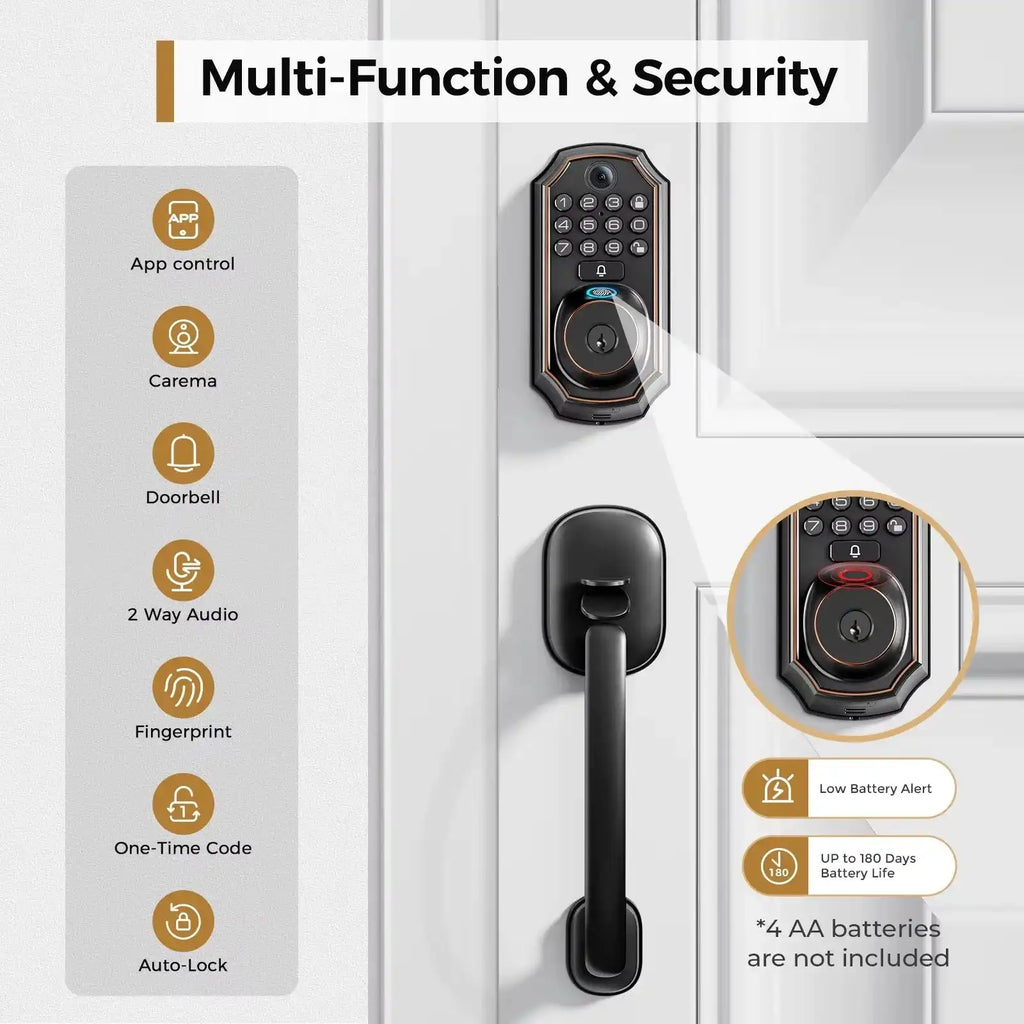 ARPHA Smart Lock D289H Smart WiFi Keyless Door Lock with Camera 5 in 1 Camera Fingerprint Entry App-Controlled Auto-Lock System - Magic Electronics