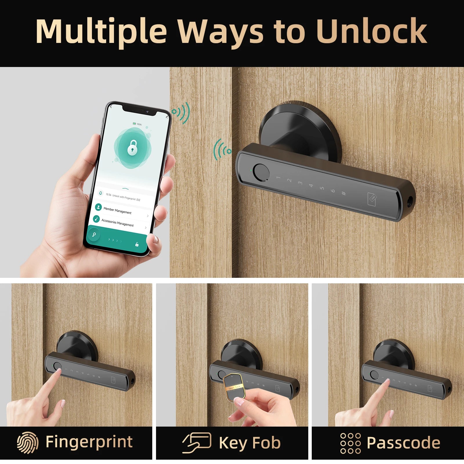 Viladepot Smart Lock Fingerprint Door Lock App Control TYPE-C Interface Passcode Unlock Electronic Touchscreen Keypad - Magic Electronics