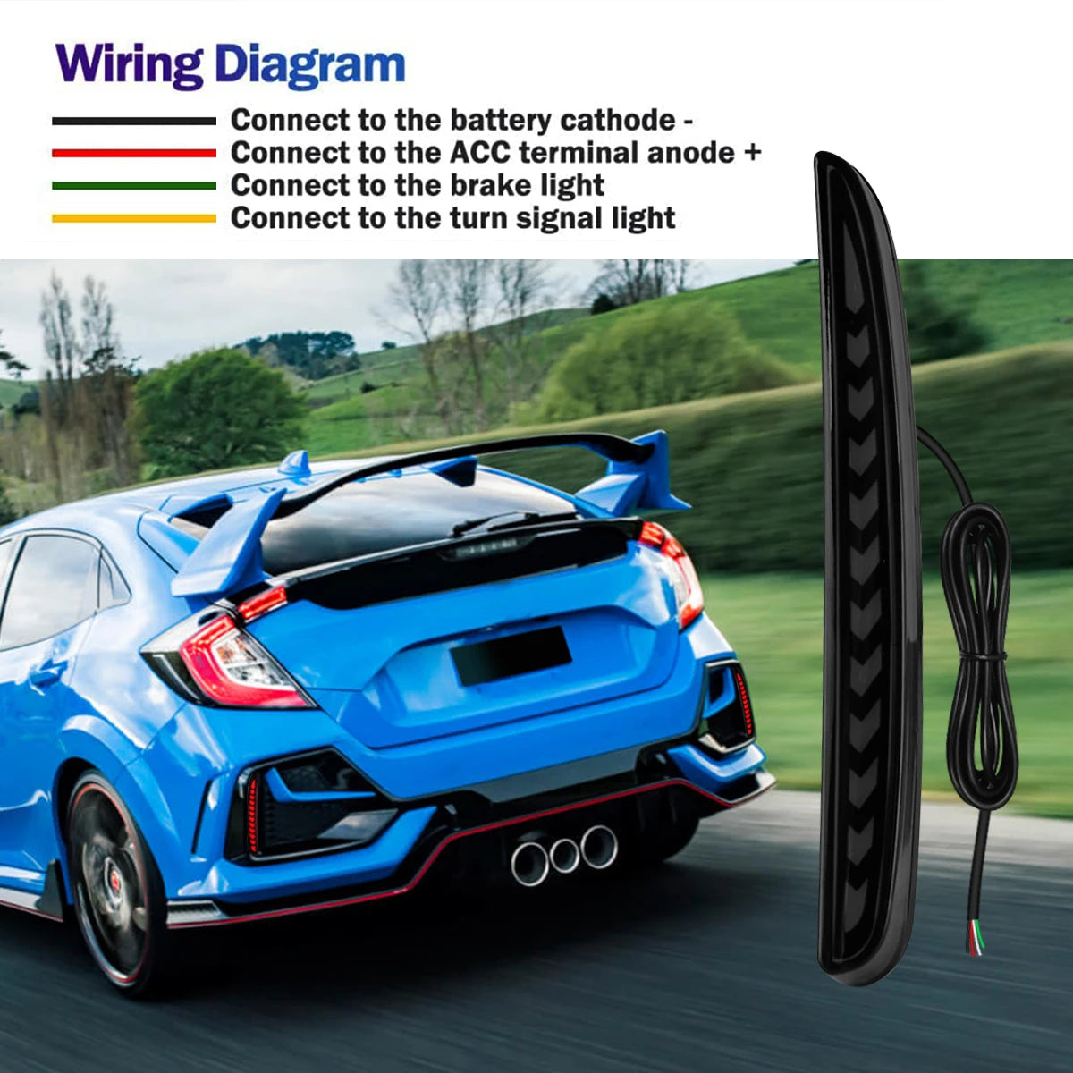 For Honda Civic Type-R Sl Hatchback 2016 2017 2018 2019 2020 LED Rear Bumper Reflector Lights Brake Dynamic Turn Signal Lamps Magic Electronics S07877eb045264f97ba635da4af5bb9d0v