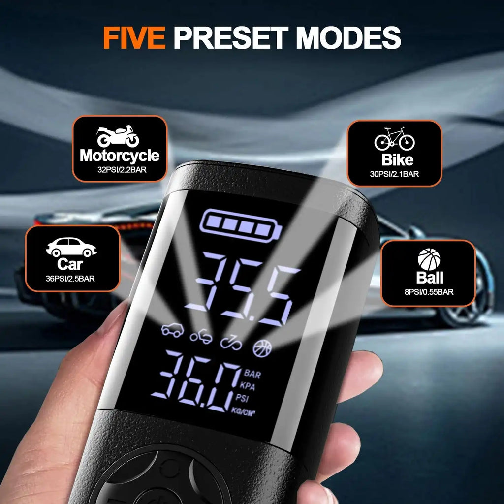 Cordless Car Tire Inflator Portable Air Compressor, 150 PSI Air Pump with Pressure Gauge, for Bicycle Bikes Motorcycles Balls - Magic Electronics
