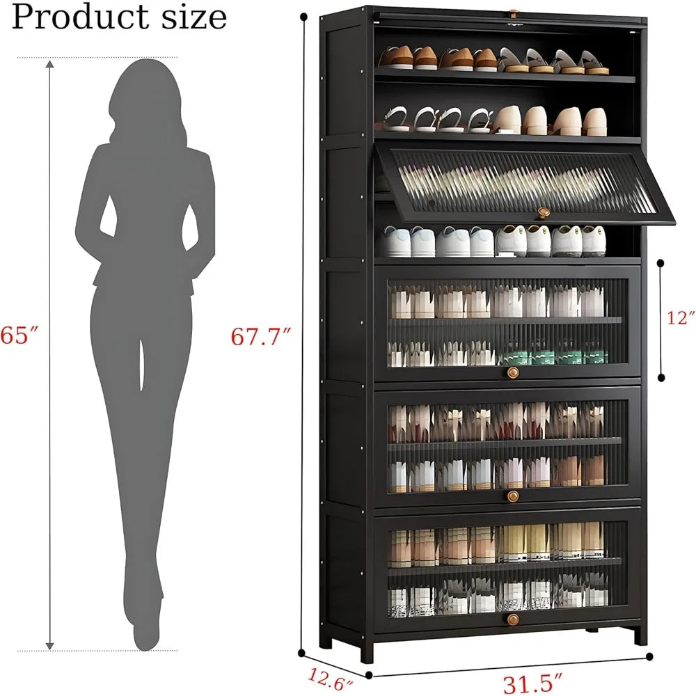 Tall Shoe Cabinet, 10 Tiers 40-45 Pairs Heavy Duty Bamboo Freestanding Shoe Storage Cabinet, 67.7'' Tall Entryway Shoe Organizer Magic Electronics S0884305bb3264f2c905982b27793123ct
