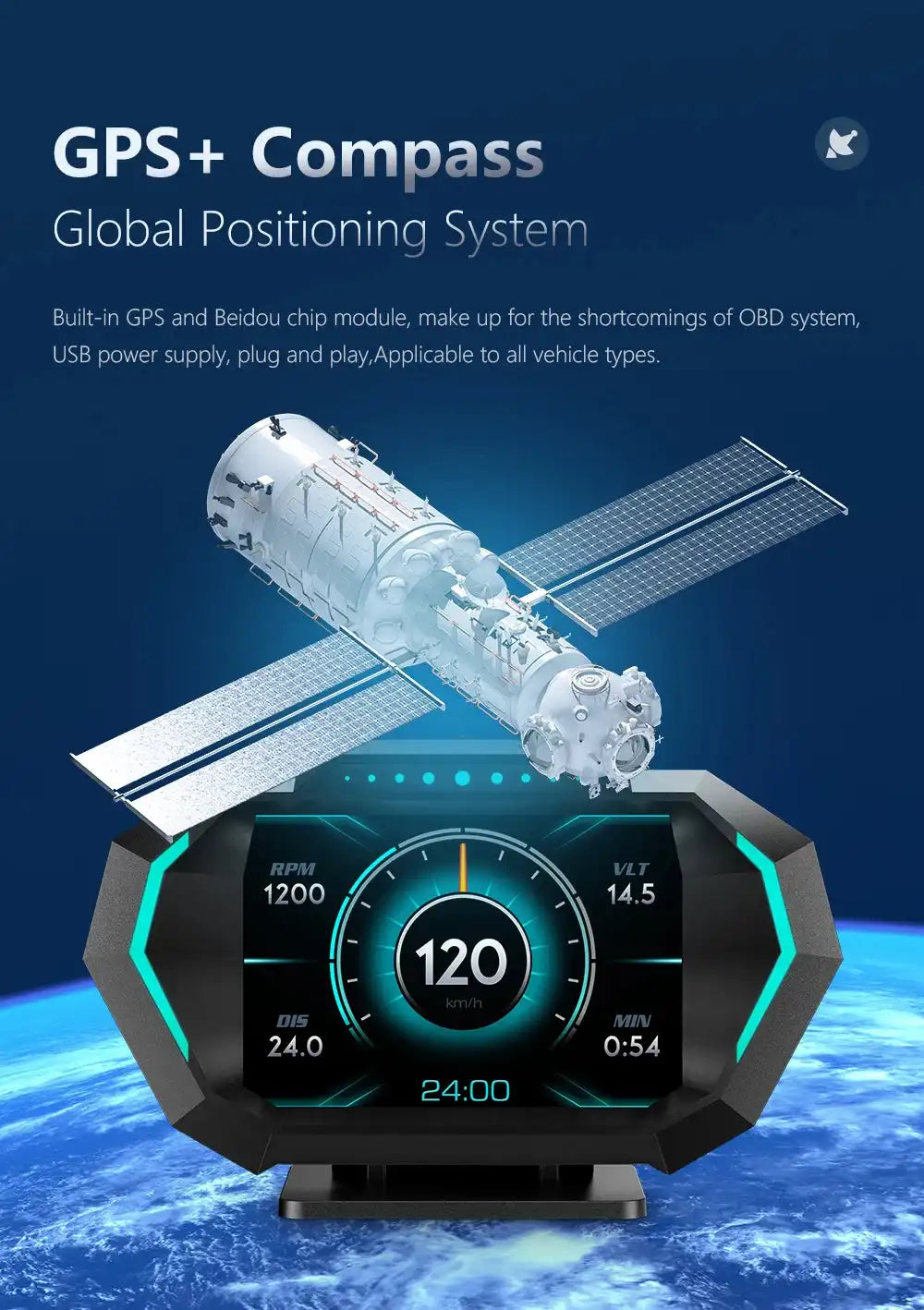 OBD + GPS HUD P24 Car OBD Head Up Display HUD on Board Computer Digital Speedometer Water Temp Fuel Consumption Slope Meter - Magic Electronics