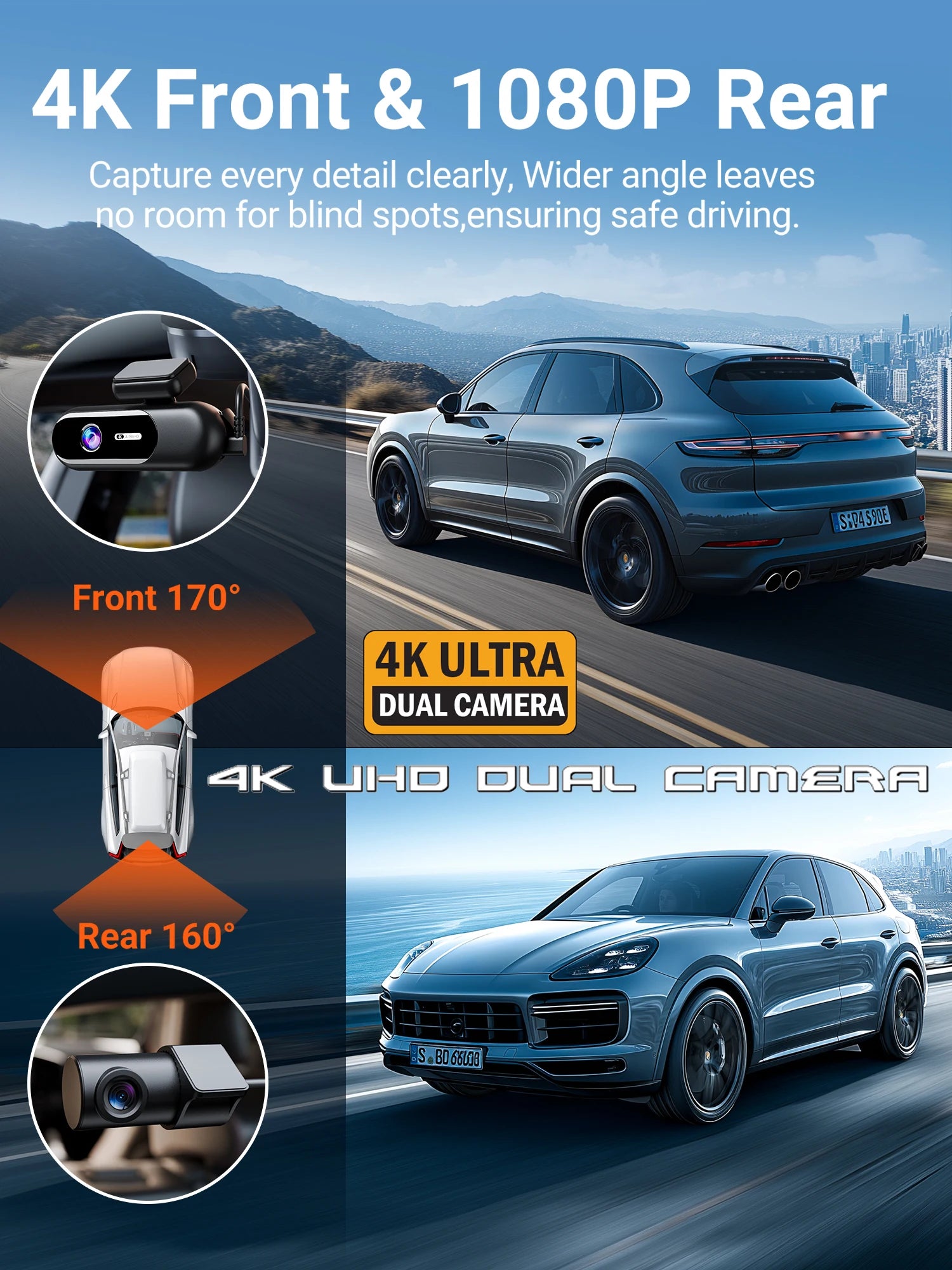 Dash Cam for cars 4K UHD Recording Front Rear Car Camera HDR Night Vision Recorder Built in Wi-Fi 24H Parking Mode APP Monitor Magic Electronics S09d6c8f14beb4b97a2f504e830377c7ez