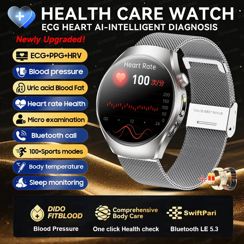 2026New Health Care Analysis ECG+PPG Smart Watch Blood pressure Fitness Uric Acid Blood lipids Bluetooth Call Clock Smartwatches Silver Mesh Belt 2A ECG Chip Magic Electronics S0b90f6faa7fc46268962a21e3e1934f0p Silver Mesh Belt 2A ECG Chip