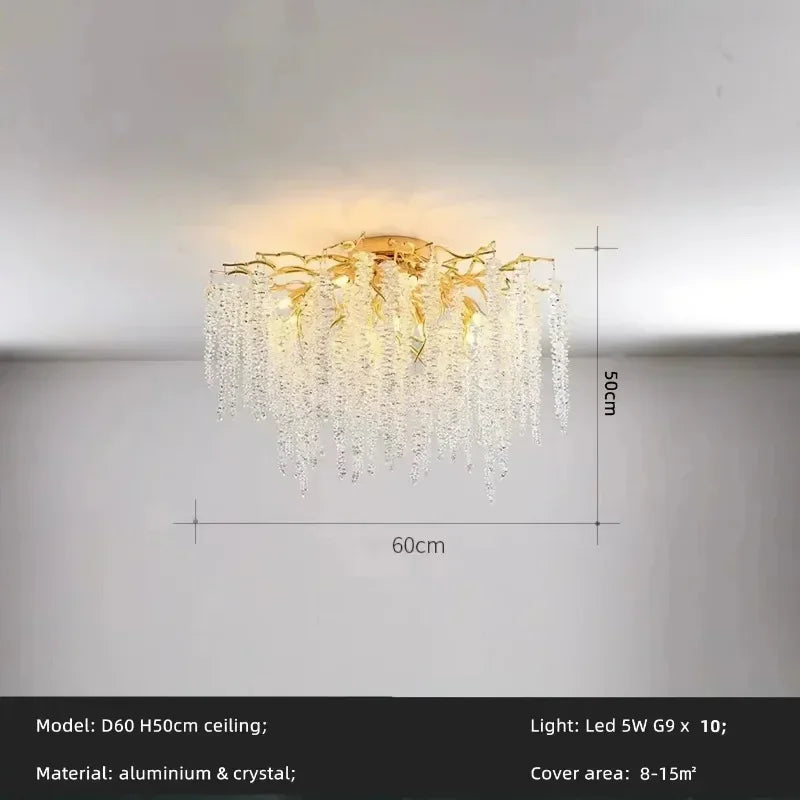 Modern Luxury Gold Branch Tassel Crystal LED Pendant Light Dining Room Living Room Indoor Home Decoration Atmosphere Fixtures D60cm ceiling G9 Magic Electronics S0be82cbc0bdb49e7b7af70753f4c4b9dv D60cm ceiling G9