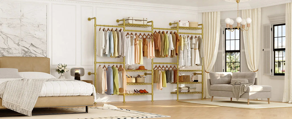 L4 Wall Mounted Industrial Pipe Clothes Rack, Closet Organizer System with Rods Expandable, Clothing Rack, Corner Garment Rack Magic Electronics S0d08a646cbe142d9b6b9656cb989d95br