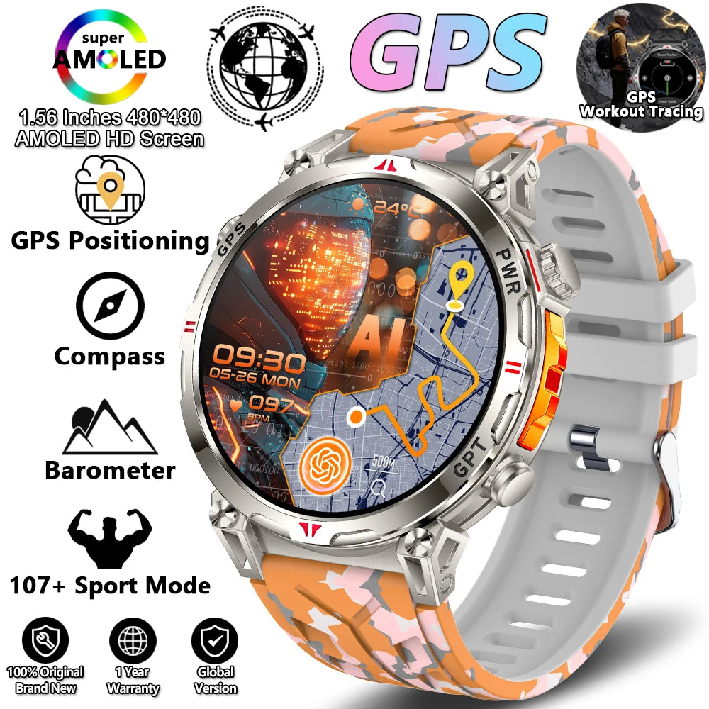 2026 New Outdoor Sports Smartwatch Men GPS Positioning 650mAh HD Call 1.56-inch AMOLED Screen Compass 5ATM Waterproof Watch Man - Magic Electronics