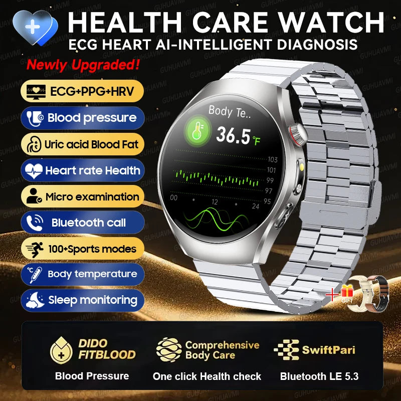 2026New Health Care Analysis ECG+PPG Smart Watch Blood pressure Fitness Uric Acid Blood lipids Bluetooth Call Clock Smartwatches Silver Steel B 2A ECG Chip Magic Electronics S0e52d76a651a43c4895032631524c347p Silver Steel B 2A ECG Chip