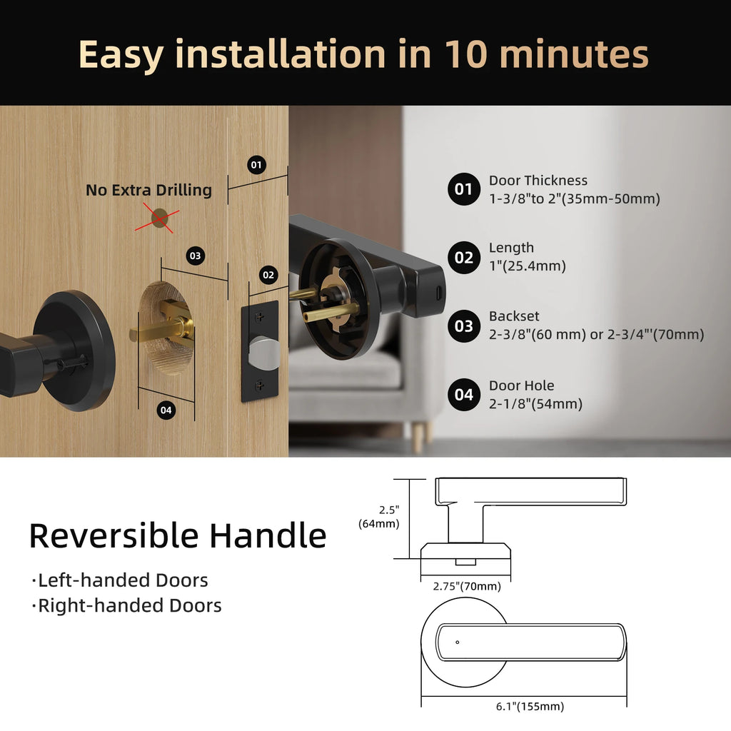 Viladepot Smart Lock Fingerprint Door Lock App Control TYPE-C Interface Passcode Unlock Electronic Touchscreen Keypad - Magic Electronics