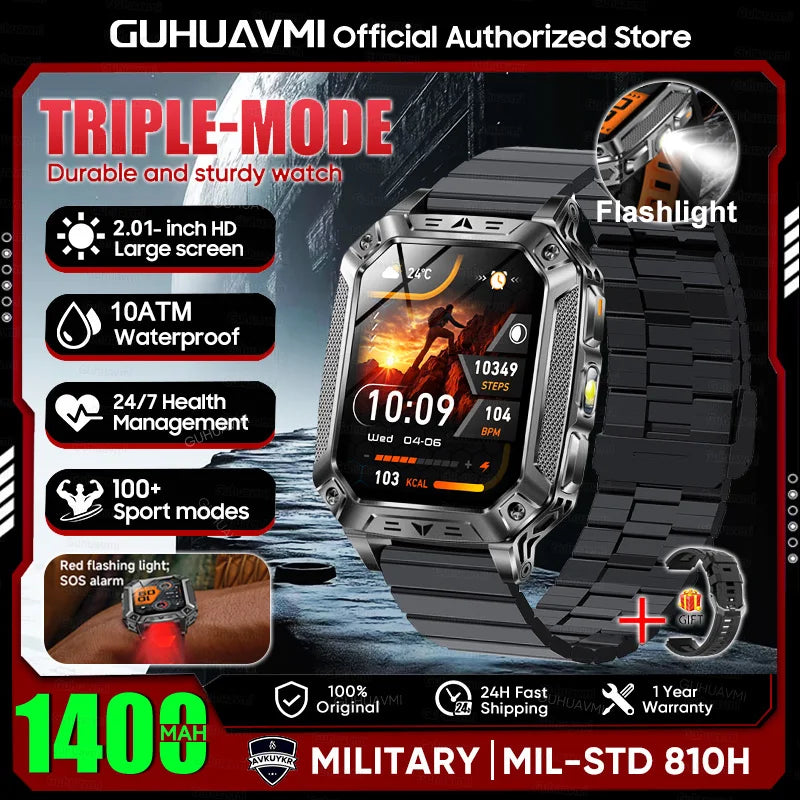 2026 Military outdoor SmartWatch Fitness Clock Men 2.01 inch AMOLED Screen 1400mAh Battery Flashlight Call Waterproof Smart Band Black Steel B 1400 Large battery Magic Electronics S1165ea0064fc45c68558abc75a7f68c8K Black Steel B 1400 Large battery