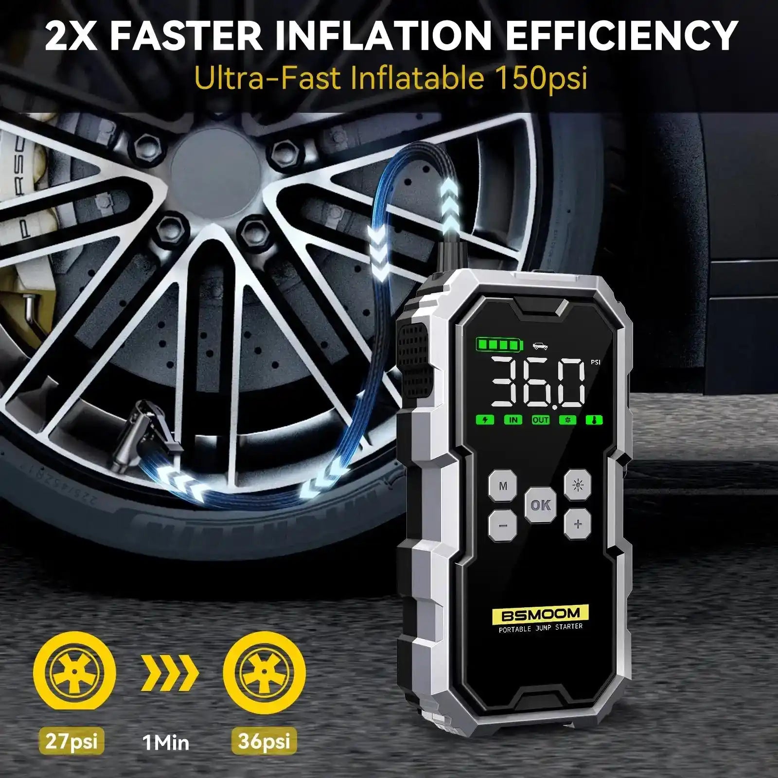 7000A Car Jump Starter with Air Compressor Battery Booster 12V Power Bank with LED Flashlight, Smart Cable with Voltage Display - Magic Electronics