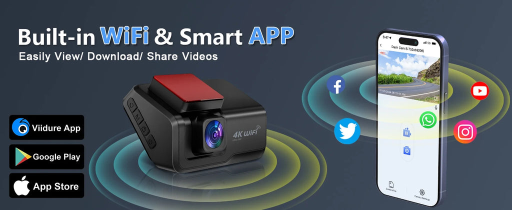Kocam 4K UHD Dash Cam WiFi Car DVR Front and Rear Dual Lens Auto Car Camera with Night Vision 24H Parking Monitor Black Box - Magic Electronics