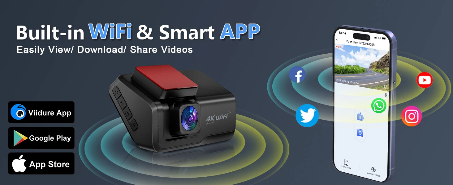 Kocam 4K UHD Dash Cam WiFi Car DVR Front and Rear Dual Lens Auto Car Camera with Night Vision 24H Parking Monitor Black Box - Magic Electronics