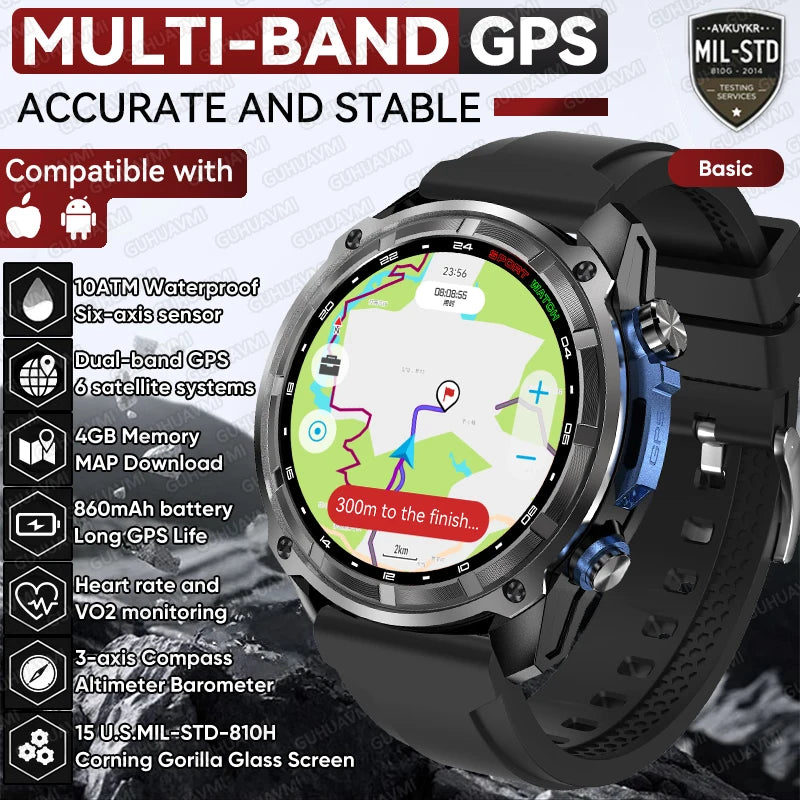 2026 New T-REX Pro Dual-Band AGPS Smartwatch Built-in Offline Map 10ATM Waterproof 30-Days Battery Compass Men Militray Watches - Magic Electronics