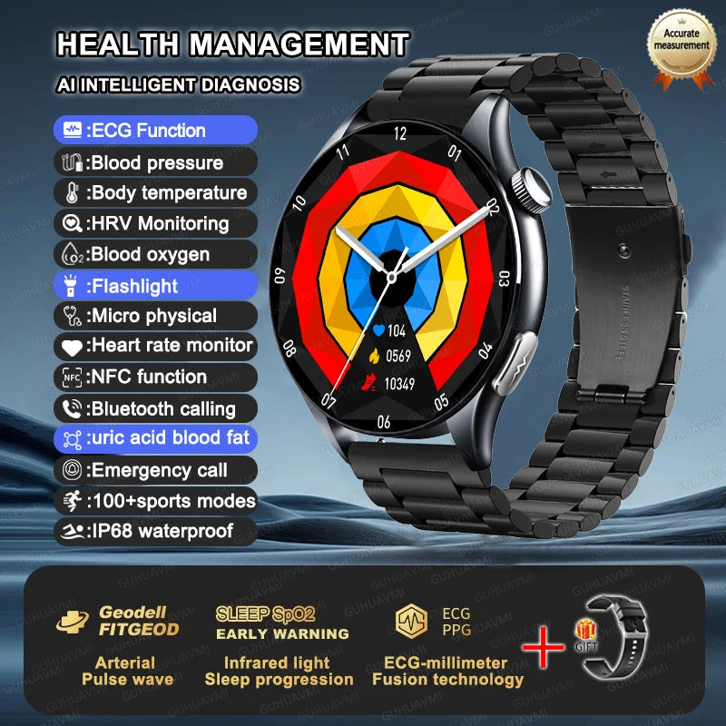 New upgrade High end Analysis Health Smart Watch Sapphire screen ECG Uric Acid BP Blood Oxygen Body Fat HD Call NFC Smart Watch Black Steel Nursing Grade Magic Electronics S13f031c9d18942eb9549d2d9360d7dd94 Black Steel Nursing Grade