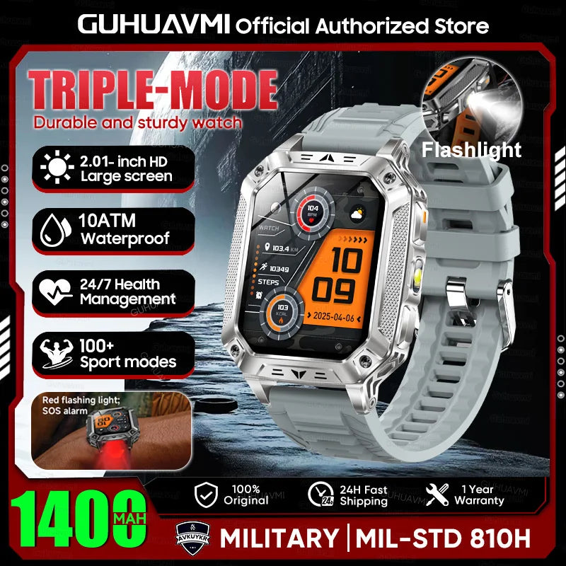 2026 Military outdoor SmartWatch Fitness Clock Men 2.01 inch AMOLED Screen 1400mAh Battery Flashlight Call Waterproof Smart Band Grey 1400 Large battery Magic Electronics S1594562fb4e94cc5b8ac2570844caa53p Grey 1400 Large battery