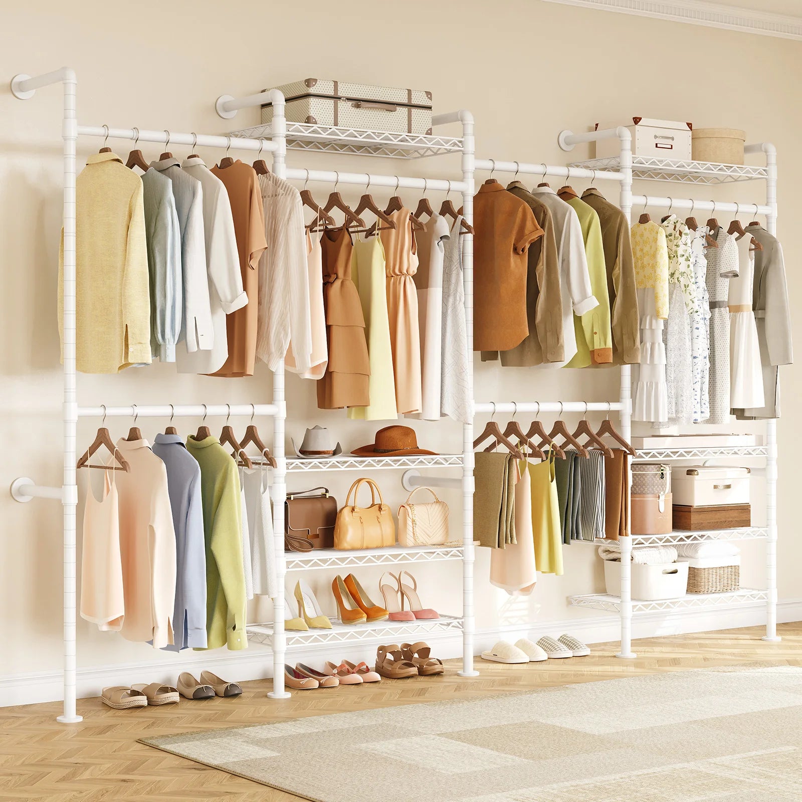 L4 Wall Mounted Industrial Pipe Clothes Rack, Closet Organizer System with Rods Expandable, Clothing Rack, Corner Garment Rack WHITE United States Magic Electronics S1713df1da60945989e2e14cf2dbc33ab4 WHITE United States