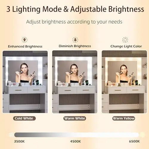 58.3' Vanity Desk with Mirror, Lights & Charging Station, 8 Drawers, 2 Cabinets Magic Electronics S177c2e2f53d44d109de71ac7aecee6994