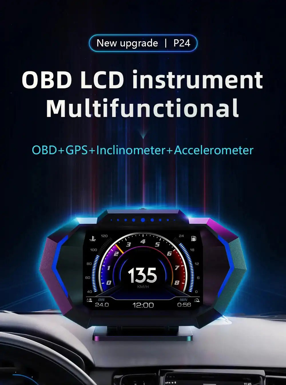 OBD + GPS HUD P24 Car OBD Head Up Display HUD on Board Computer Digital Speedometer Water Temp Fuel Consumption Slope Meter - Magic Electronics