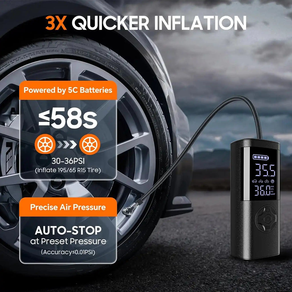 Cordless Car Tire Inflator Portable Air Compressor, 150 PSI Air Pump with Pressure Gauge, for Bicycle Bikes Motorcycles Balls - Magic Electronics