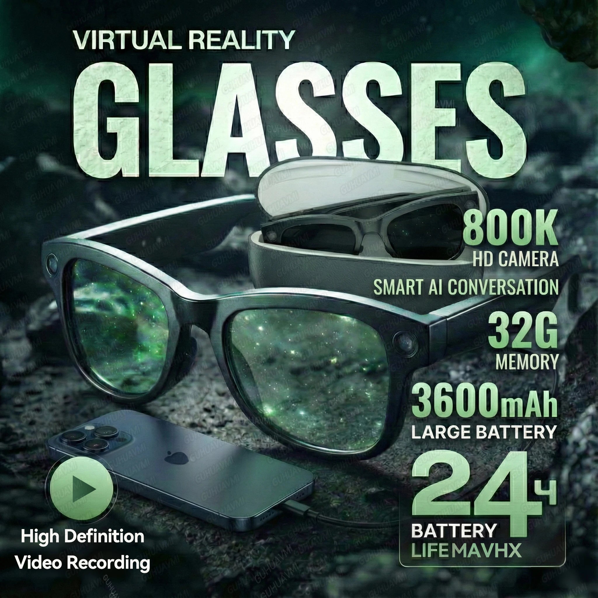 AI Smart Glasses with Camera 1200P M02 Ultra ChatGPT Voice Control 32GB Real-time Translation 3600mAh Charging Case Sunglasses Magic Electronics S1b81fe9d77e74a7da698e9b193b9fa94B