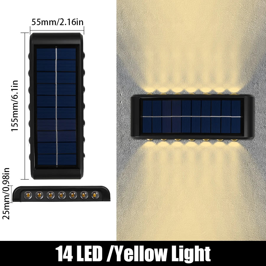 14/16 LED Solar Wall Lamp 1200mAh Outdoor Waterproof Up and Down Solar Lighting Light for Garden Fence Decoration Sunlight Light - Magic Electronics