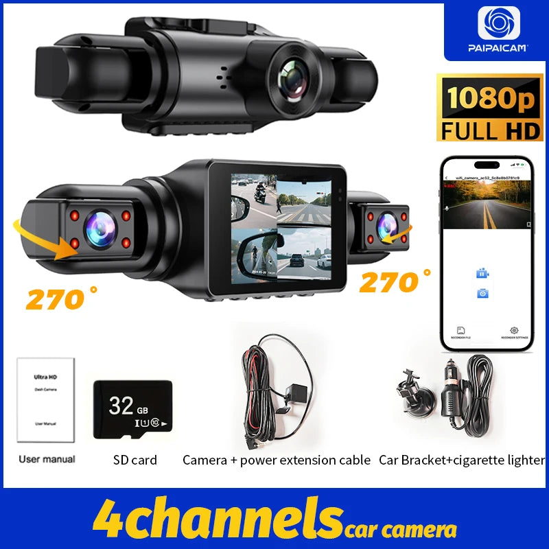 1080P Dashcam Car Dvr Front and Rear HD 4Cameras 2inch IPS4-Channel Recording Video Recorder Night Vision Recorder Black Box black Magic Electronics S1c973cd1f1d145918a0ba113fa761f5ff black