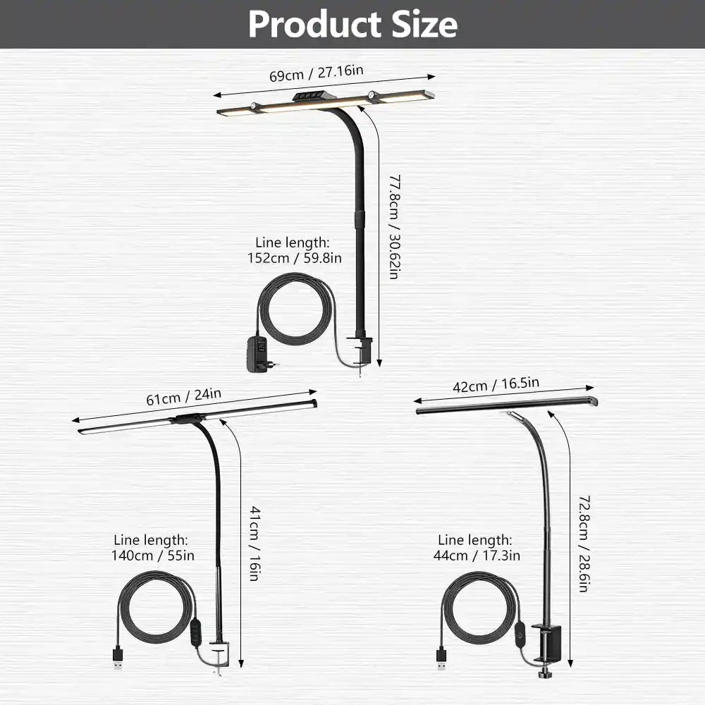 Home Office LED Desk Lamp Double Head Stepless Dimming Eye-Caring Reading Lights 3 Color Mode Flexible Adjustable PC Table Lamps - Magic Electronics