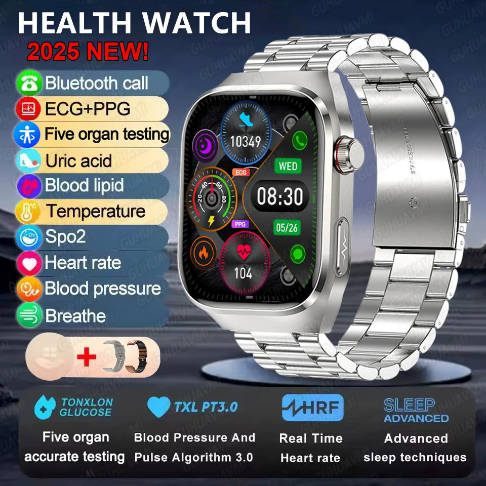 2025New Micro Physical Examination Smart Watch For Men Uric Acid Body Fat Five Organ Health Watches Bluetooth Call SmartBracelet Silver Steel 2A AI Health report Magic Electronics S1cf58ede85cd40bb961727445d0887b3N Silver Steel 2A AI Health report