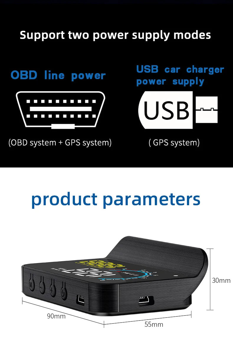 M12 HUD Windshield Projector OBD+GPS Universal Head Up Display Car Speedometer Water temp RPM Voltage Security Automatic Alarm Magic Electronics S1d76dd9e9e004671a5e844e215a4e04dp