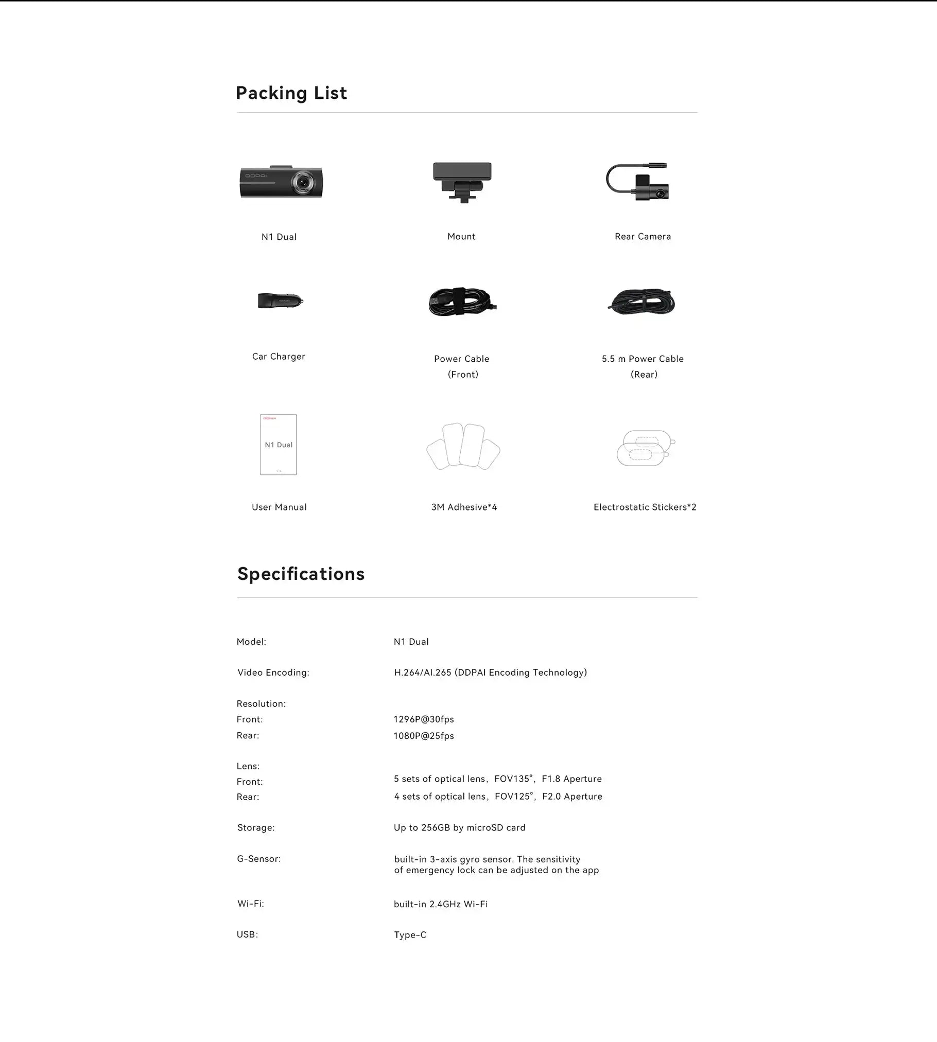 DDPAI Dash Cam N1 Dual Front & Rear Recording NightVIS 1296P Dash Cam Recorder Car DVR App Control - Magic Electronics