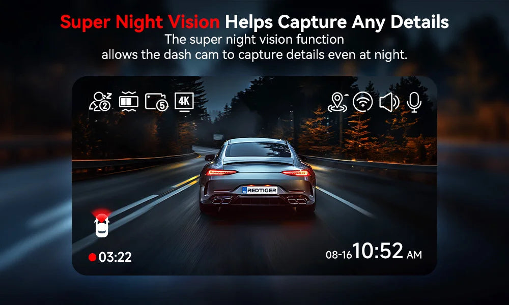 REDTIGER A4 4k Dash Cam Front and Rear Drive Recorder GPS& 5G WiFi Touch Screen Night Vision 24H Parking Mode Voice Control - Magic Electronics