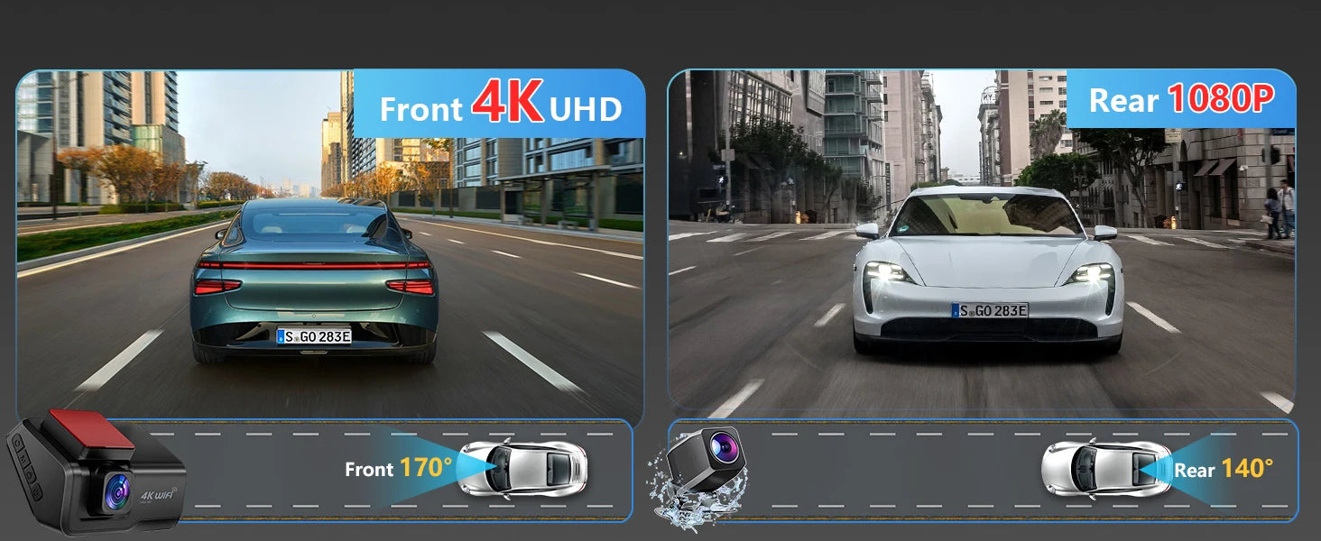 Kocam 4K UHD Dash Cam WiFi Car DVR Front and Rear Dual Lens Auto Car Camera with Night Vision 24H Parking Monitor Black Box - Magic Electronics