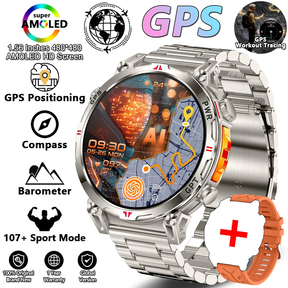2026 New Outdoor Sports Smartwatch Men GPS Positioning 650mAh HD Call 1.56-inch AMOLED Screen Compass 5ATM Waterproof Watch Man - Magic Electronics